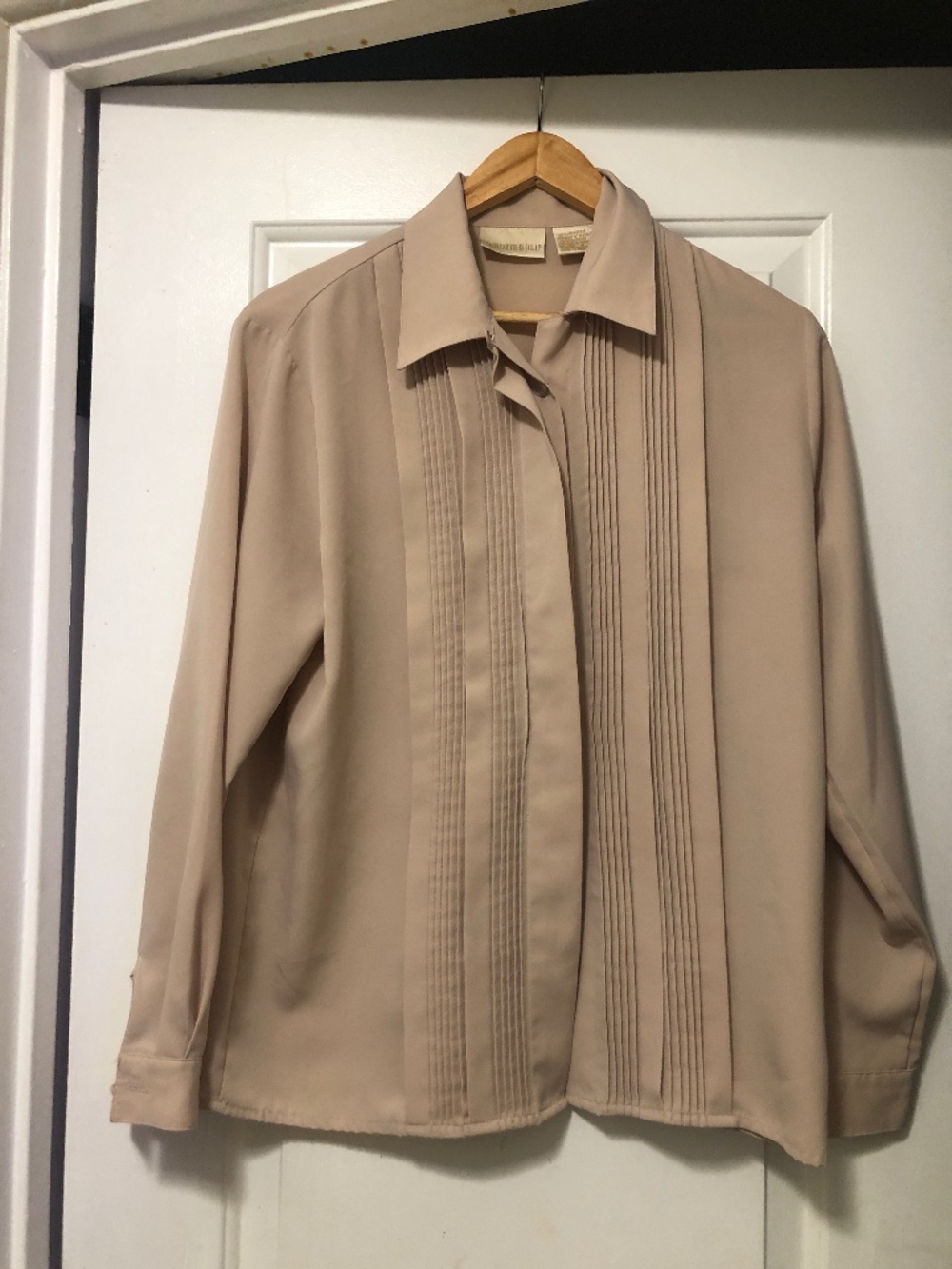 VTG Christie & Jill blouse is a khaki-colored button-down shirt  size 8